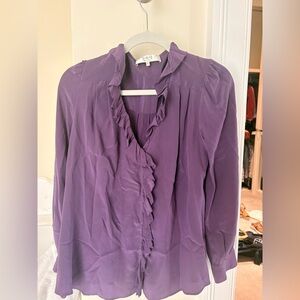 Sea New York Purple Ruffle-Trim V-Neck Blouse
